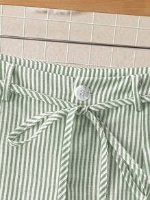 SHEIN Tall 女士休闲蓝色条纹竹节结设计阔腿西装裤，春夏