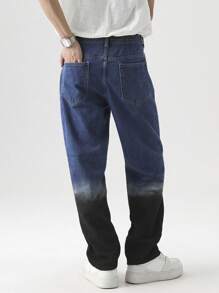 Manfinity EMRG 男士口袋撞色直筒宽松休闲百搭牛仔裤 - 深色水洗藍 - 查看 2