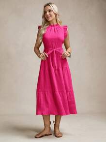 SHEIN LUNE Women's Short Sleeve Tie Waist Dress