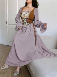 Feyla 女士长袖简约优雅长裙，适合夏季 - 淺灰紫 - 查看 3