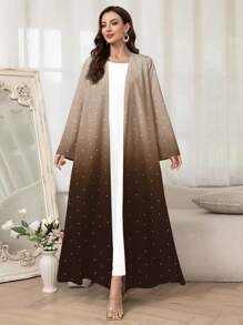 Al Najma 女士优雅渐变色圆点印花阿拉伯风格长袍 - 棕色 - 查看 5