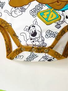 SCOOBY-DOO X SHEIN 2 pezzi/set, body e pantaloncini estivi per bambino con stampa di cani cartoni animati e profili a contrasto