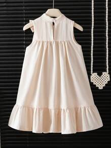 Elladie kids 女童夏季新款优雅纯色宽松休闲度假风吊带连衣裙象牙色童装连衣裙小女孩米色连衣裙奶油色连衣裙女童蝴蝶结连衣裙象牙色连衣裙女童夏季假日 - 杏色 - 查看 2