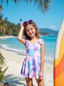 Tween Girls One-Piece Swimsuit, Digital Printing Cute Playful Design, Suitable For Swimming, Beach, Holiday Party