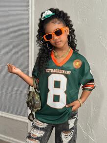 青少年女孩休闲街头时尚V领短袖上衣 - 綠色 - 查看 5