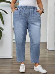 EMERY ROSE 大码女式松紧腰带口袋锥形休闲牛仔裤