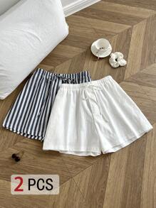 Flirla 2 piezas Shorts informales con cordón ajustable, de talla grande, para verano - Multicolor - Ver 1