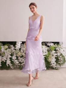 MOTF Soiréza APPLIQUES CONTRAST MESH MERMAID HEM COCKTAIL DRESS - Purple - View 9