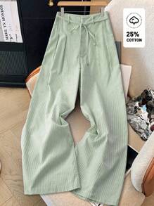 SHEIN Tall 女士休闲蓝色条纹竹节结设计阔腿西装裤，春夏