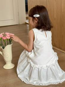 SHEIN Young Girls' Korean Style Princess Embroidered Sleeveless Dress - White - View 2
