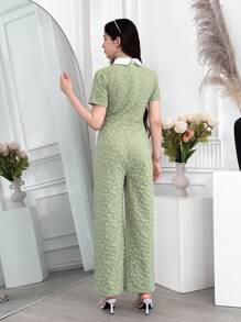 优雅时尚的少女提花连体裤 - 綠色 - 查看 2