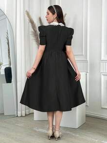 Rochie mini elegantă cu mânecă scurtă și decor cu perle pentru fete adolescente