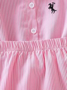 SHEIN 2PCS Baby Girls Korean Summer Casual Cute Collared Embroidered Stripe Shirt & Stripe Skirt Outfit 2 Year Old Girl Clothes - Pink - View 7