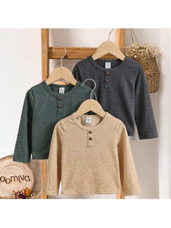 Loomiva 3 sztuki uniwersalnych, okrągłych, dzianinowych, luźnych koszulek dla chłopców i dziewczynek, swobodnych i wygodnych na wiosnę/jesień, odpowiednich do noszenia w domu, na zewnątrz i w szkole