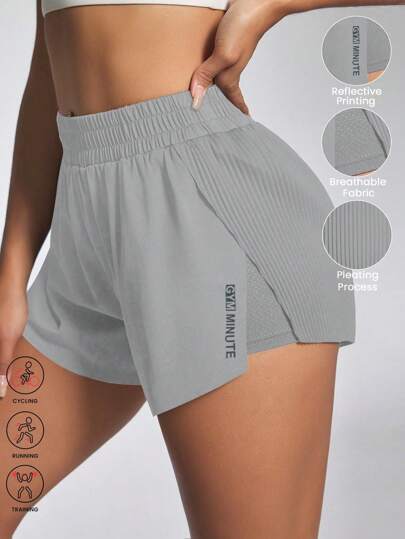 Easithlete Pantalones cortos deportivos casuales, transpirables y reflectantes con estampa de letra para mujer