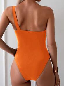 Swim Basics Women's Solid Color One-Piece Swimsuit, Suitable For Beach Vacation For Summer - Orange - View 2