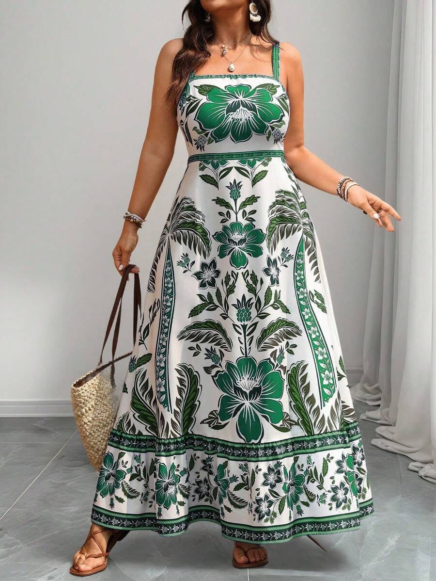 SHEIN Clasi 大码女式节日花卉印花休闲无袖连衣裙