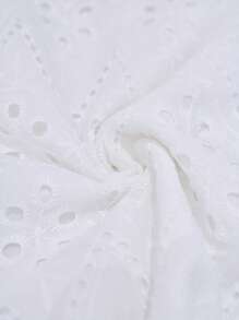 LanaWest Nuevo estilo Vestido con tirantes asimétrico, diseño estilizador, de vacaciones en la playa con bordado jacquard y calado, con lazo en la cintura - Blanco - Ver 6