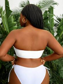 Slaydiva 纯色大码女式性感前吊带比基尼上衣 - 白色 - 查看 2
