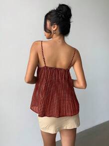 Top de tirantes de mujer con encaje, parches y estampado de lunares, ideal para el verano - Rojo - Ver 2