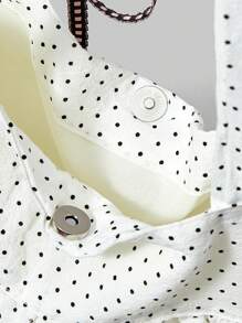 ROMWE Anime 优雅蝴蝶结和复古心形女士斜挎包，简约波尔卡圆点花朵音符大号手提包，可容纳笔记本电脑，适合日常通勤 - 白色 - 查看 6