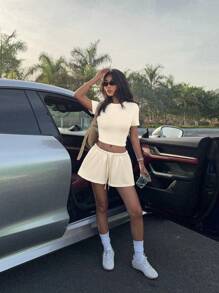 Muchica 1 Set Women's Grey Knit Fitted Casual Homewear Lounge Wear - Apricot - View 3