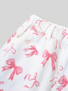 Teen Girl Casual Straight Wide Leg Bowknot Print Jeans,Pink Summer Streetwear Holiday Design,Multiple Pockets Elastic Waist Zipper Fly Denim Pants - Multicolor - View 7