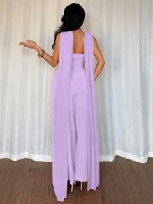 Chiquease Elegant Gathered Waist & Twisted Detail Open Back Jumpsuit, Red Color, Fashionable For Women, Spring/Summer - Purple - View 2