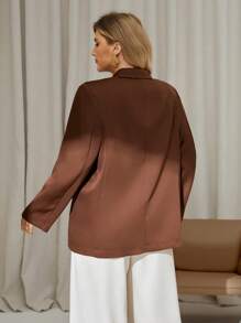 Auralis Plus Size Women Brown Summer Casual Business Formal Blazer,Solid Mottled Lapel Long Sleeve Single Button Office Jacket,Old Money Style Fall/Winter - Brown - View 2