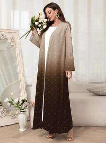 Al Najma 女士优雅渐变色圆点印花阿拉伯风格长袍 - 棕色 - 查看 3