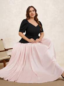 SHEIN Clasi Plus Size Elegant Color Block Dress - Pink - View 2