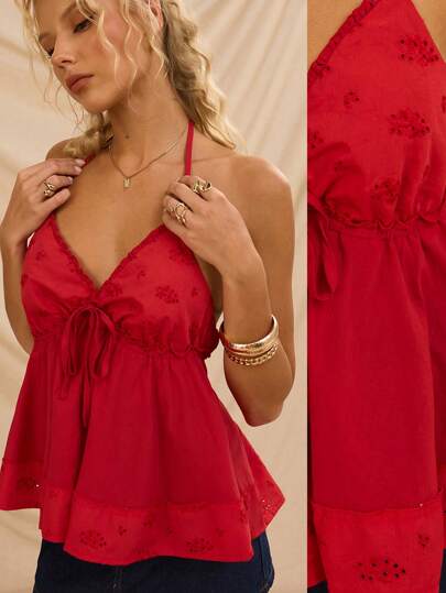 Avantive Nouveau Top d'été bohème ample à encolure en V sans manches avec empiècements brodés pour femmes