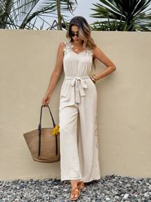 SHEIN Frenchy Women's Solid Color Sleeveless Jumpsuit, Casual For Vacation