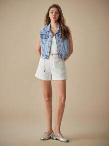 Selenza Women's Single-Breasted Casual Versatile Denim Vest