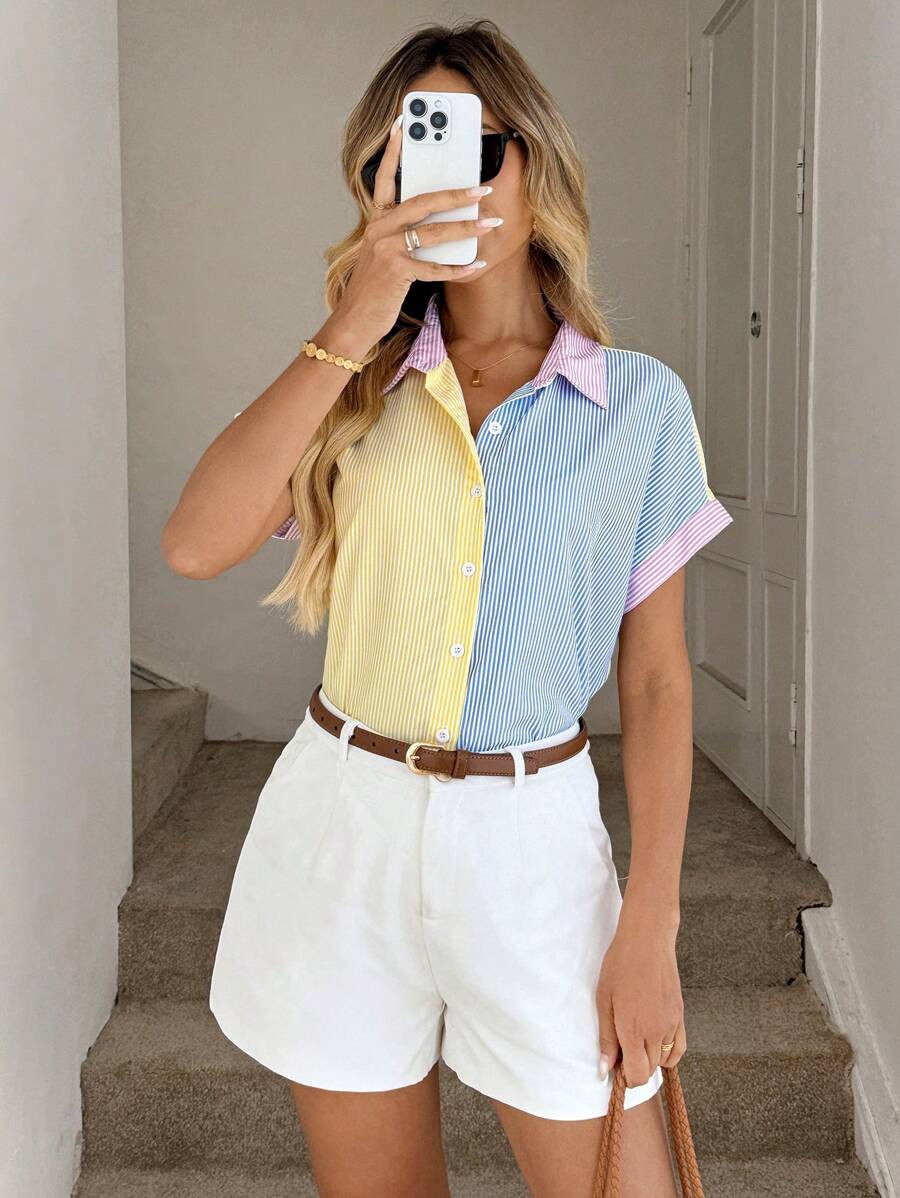 Easowa Camicia a righe con manica a pipistrello