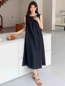 DAZY 女式无袖牛仔度假连衣裙，春夏 - 藍色 - 查看 1