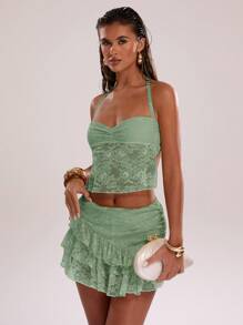 SHEIN BAE Completo donna con top alla halter in pizzo e minigonna in un unico colido