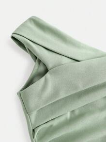 SHEIN Girlism 少女露肩褶皱优雅交叉下摆开衩鱼尾连衣裙，适合婚礼、生日派对、晚宴和伴娘场合。 - 綠色 - 查看 5