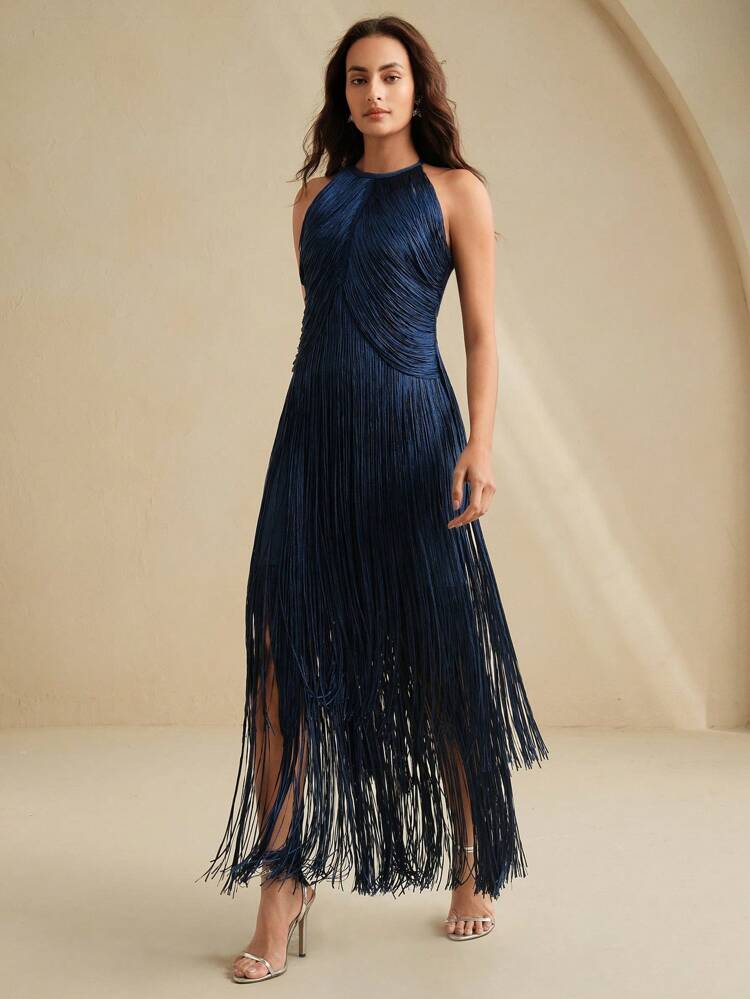 Elegant Vintage Bohemian Fringed Long Dress, Suitable For Spring/Summer, Holidays, Festivals, Beach, Parties, Easter