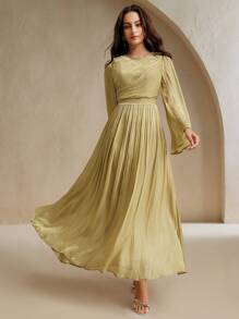 Anewsta Vestido de mujer de manga larga, elegante y versátil para ir al trabajo, primavera y otoño - Mostaza Amarilla - Ver 6