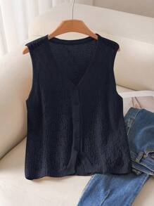 CosyJoli Plus Size Women V-Neck Single-Breasted Slim Casual Knitted Vest,Fall Clothes For Women Autumn