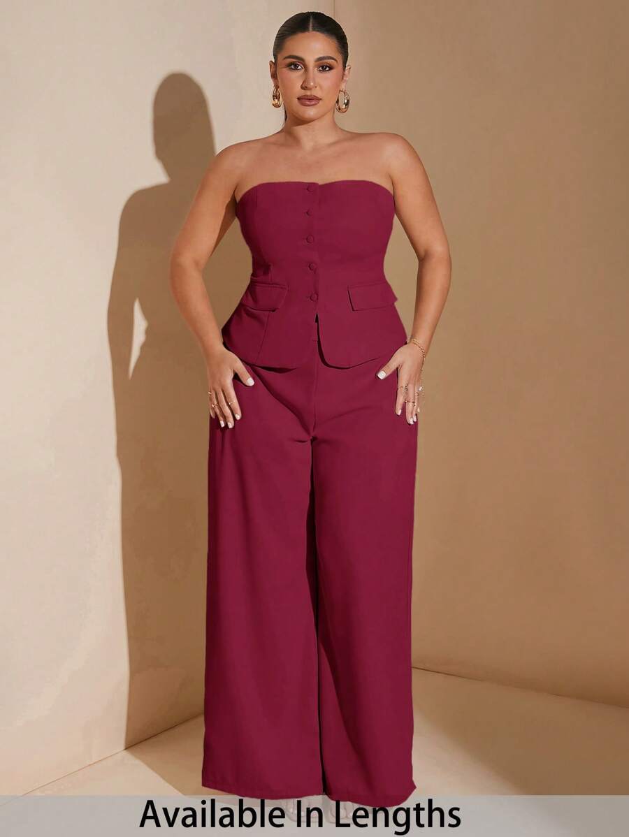 SHEIN Tall CURVE 大码女式优雅约会甜美女孩纯色露肩西装外套夏季套装，适合工作装，办公室淑女风格