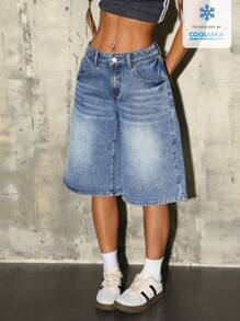 SHEIN ICON 女士休闲水洗阔腿牛仔短裤