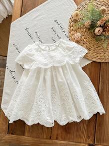 LMoss Kids LMoss Baby Girl Woven Embroidered Ruffle Hem Casual Dress White Lace Ivory Vintage Newborn - White - View 5