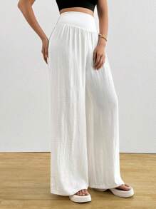 Roylia Women's Casual Solid Color Wide Leg Pants, Versatile - White - View 6