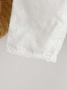 SHEIN 2pcs/Set Baby Girl Summer&Autumn Casual Style Outfit Sleeveless Flower Embroidery Top&Long Pants - White - View 4