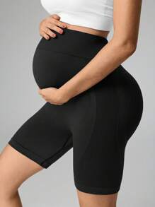 SHEIN Maternity Seamless High Waist Solid Color Sports Shorts