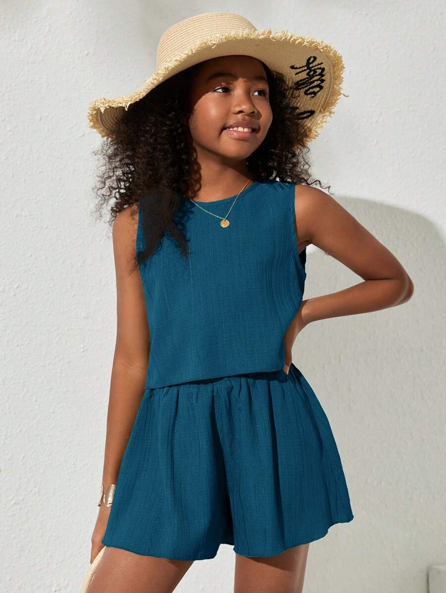SHEIN Leap Crew NovaGlow Tween Girl Tween Girls' Casual Solid Color ...