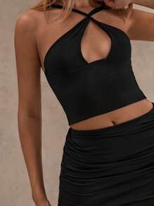 Glamine 2 Pieces Sets Sexy Black Color Asymmetrical Sleeveless Cut Out Tank Top,Women Beach Outfit ,Birthday Tank Top,Women Date Night Outfis,Basic Top,Going Out Top,Vacation Two Pieces Set - Black - View 7