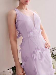 MOTF Soiréza APPLIQUES CONTRAST MESH MERMAID HEM COCKTAIL DRESS - Purple - View 6